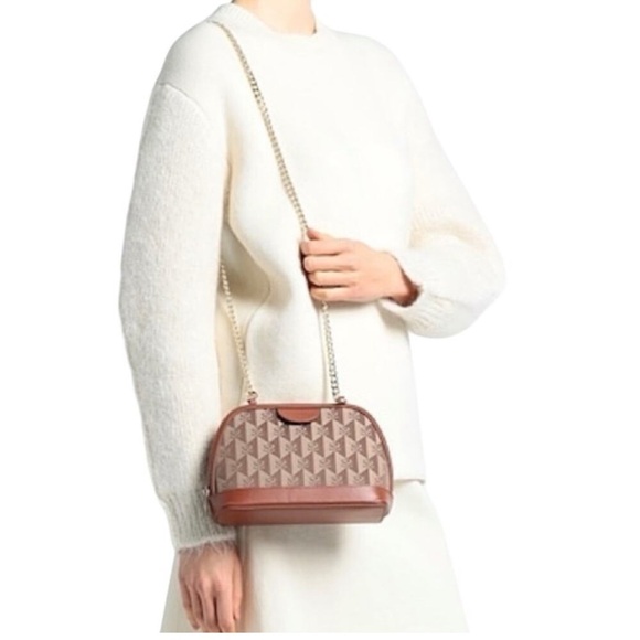 NWT Sandro Marron Brown Small Canvas Leather Logo Chain Strap Crossbody Bag - Picture 16 of 16